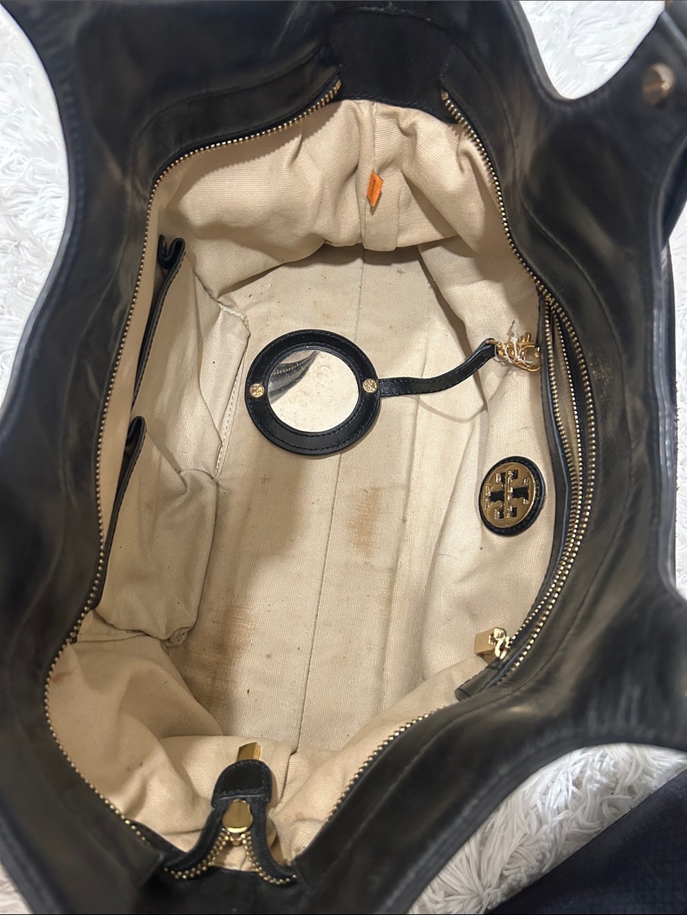 Tory Burch Black Leather Logo Purse with Gold Accents - Picture 8 of 13